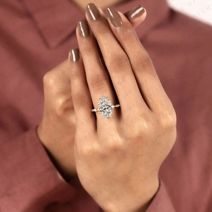Unique Dutch Marquise Moissanite Diamond Hidden Halo Engagement Ring | Yellow Gold Botanical Leaf Four-Prong Setting