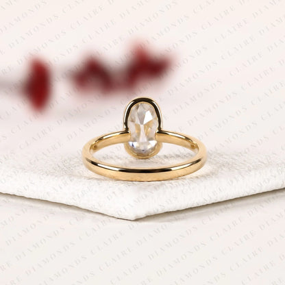 Old Mine Elongated Cushion Cut Lab Grown Diamond Bezel Ring | Sculpted Gold Minimalist Engagement Ring | Modern Geometric Bridal Jewelry