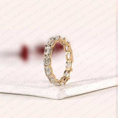2.25 TCW Emerald Cut Lab Grown Diamond Eternity Wedding Band | Stackable Full Eternity Anniversary Ring for Women