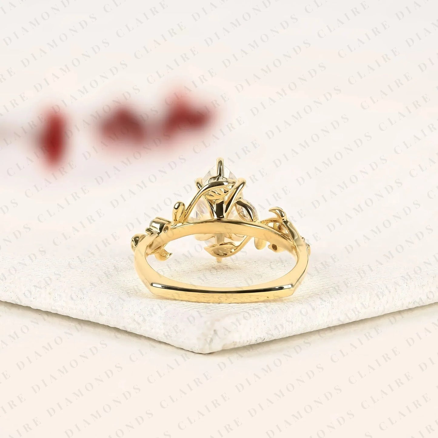 nature inspired marquise cut lab grown diamond engagement ring | vintage leaf vine ring