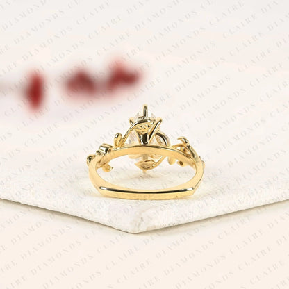 Nature Inspired Marquise Cut Lab Grown Diamond Engagement Ring | Vintage Leaf Vine Ring