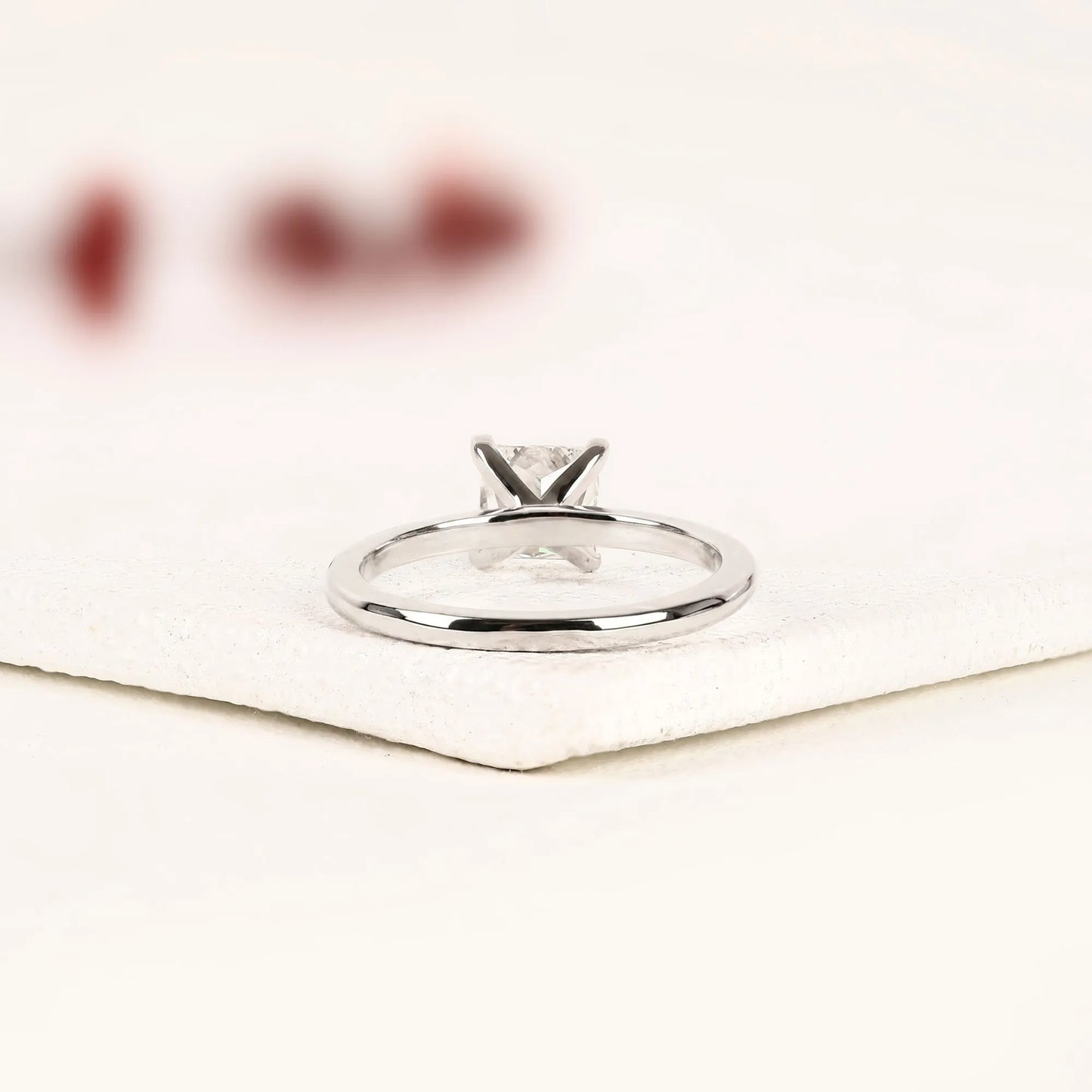princess cut lab grown diamond solitaire engagement ring, classic four prong white gold ring, minimalist proposal ring