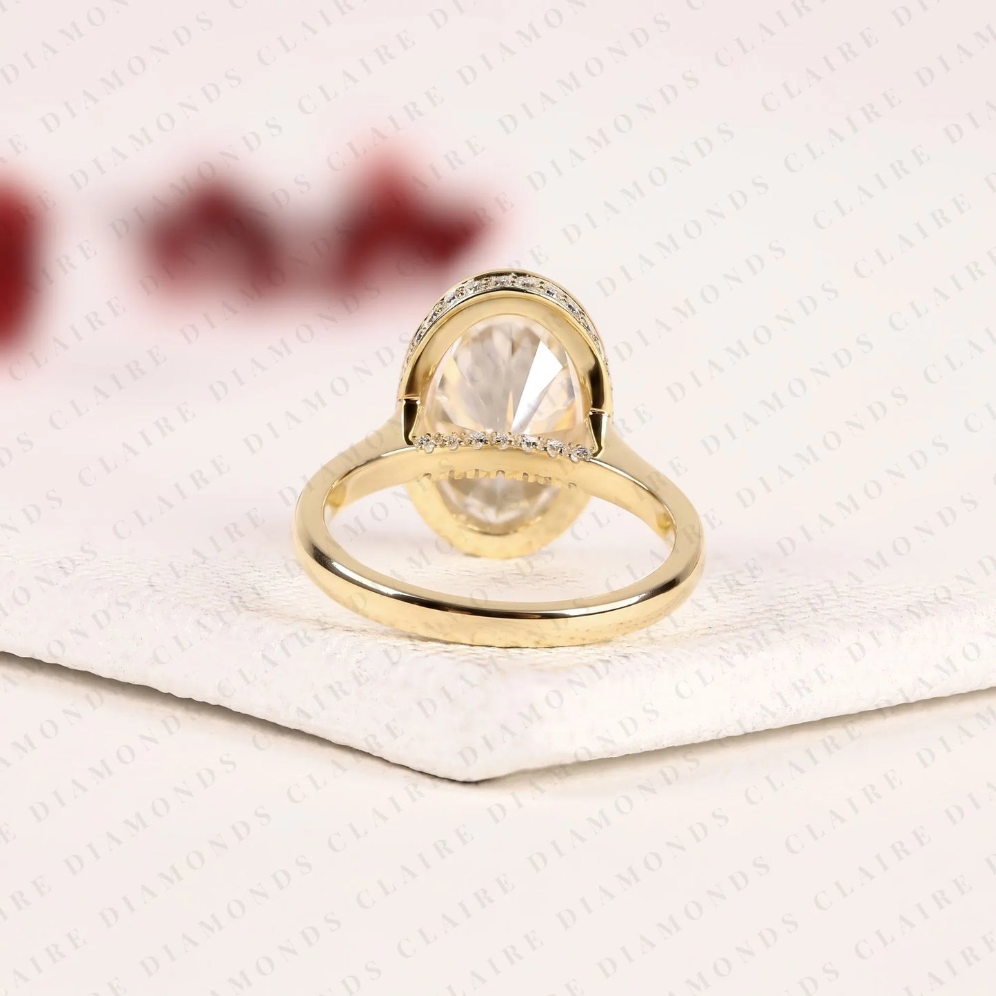 oval lab grown diamond bezel set engagement ring, solitaire gold wedding ring, hidden halo ring, minimalist anniversary ring