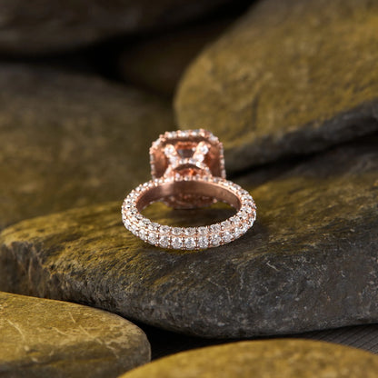 Luxury Vintage Emerald Cut Halo Lab Grown Diamond Engagement Ring with Pavé Band in Gold