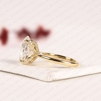 Oval Moissanite Diamond Engagement Ring in Gold | Hidden Halo Ring With Tulip Set Gold Ring.