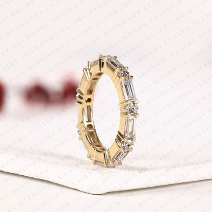 1.98 TCW Baguette & Octagon Lab Grown Diamond Band Geometric Eternity Wedding Stackable Band Modern Bridal Jewelry