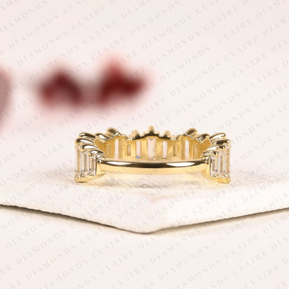 2.00 TCW Baguette Cut Moissanite Half Eternity Band in Solid Gold | Modern Alternating Baguette Stone Ring, Stackable Anniversary Band for Women