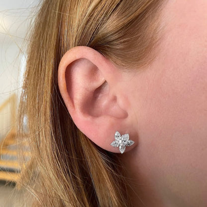 2.00 TCW Floral Marquise & Round Cut Lab Grown Diamond Stud Earrings, Luxury Flower Cluster Diamond Earrings Wedding Gift Earrings