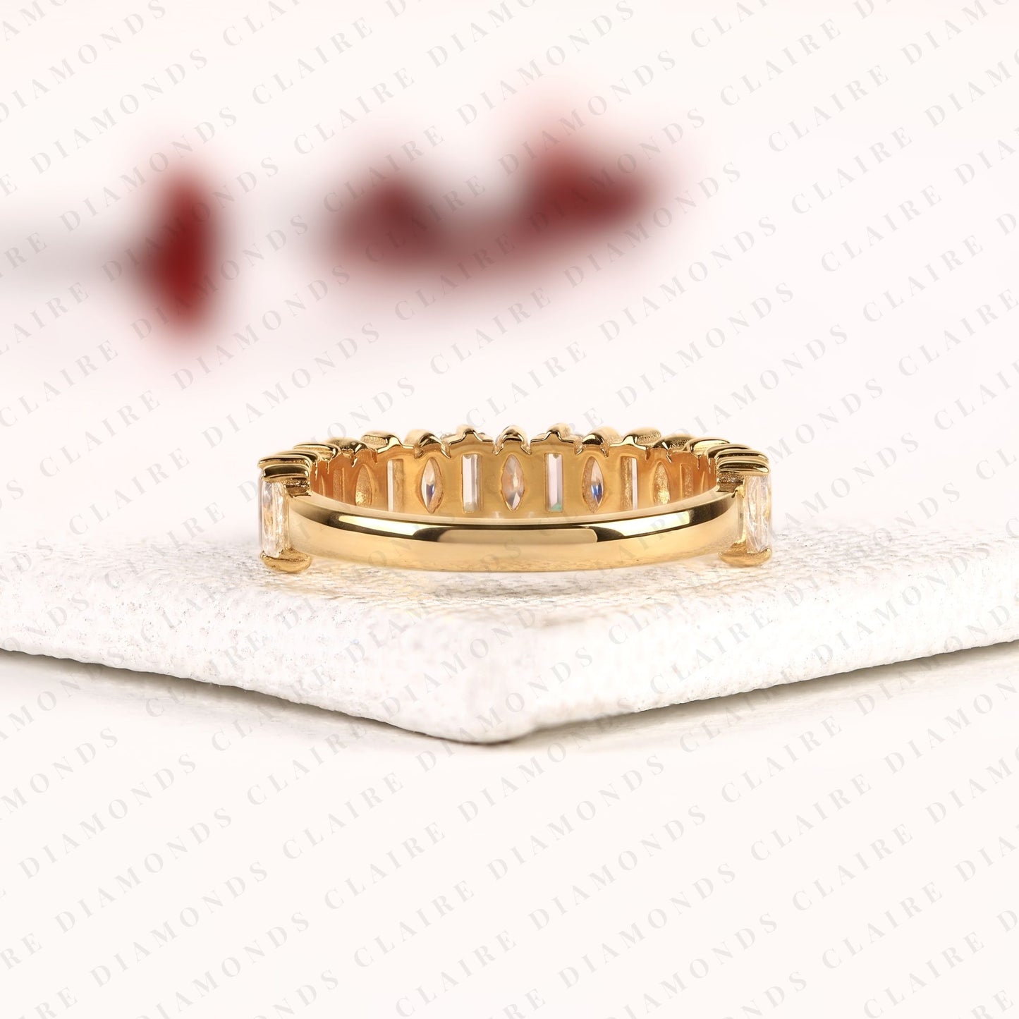 1.76 tcw alternating marquise & baguette cut lab grown diamond eternity band, yellow gold full eternity wedding ring, modern geometric anniversary band