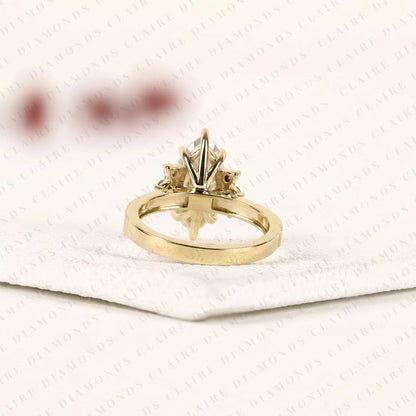 Vintage Marquise Cut Lab Grown Diamond Engagement Ring Engraved Gold Ring Floral Halo Wedding Ring Antique Inspired Bridal Ring