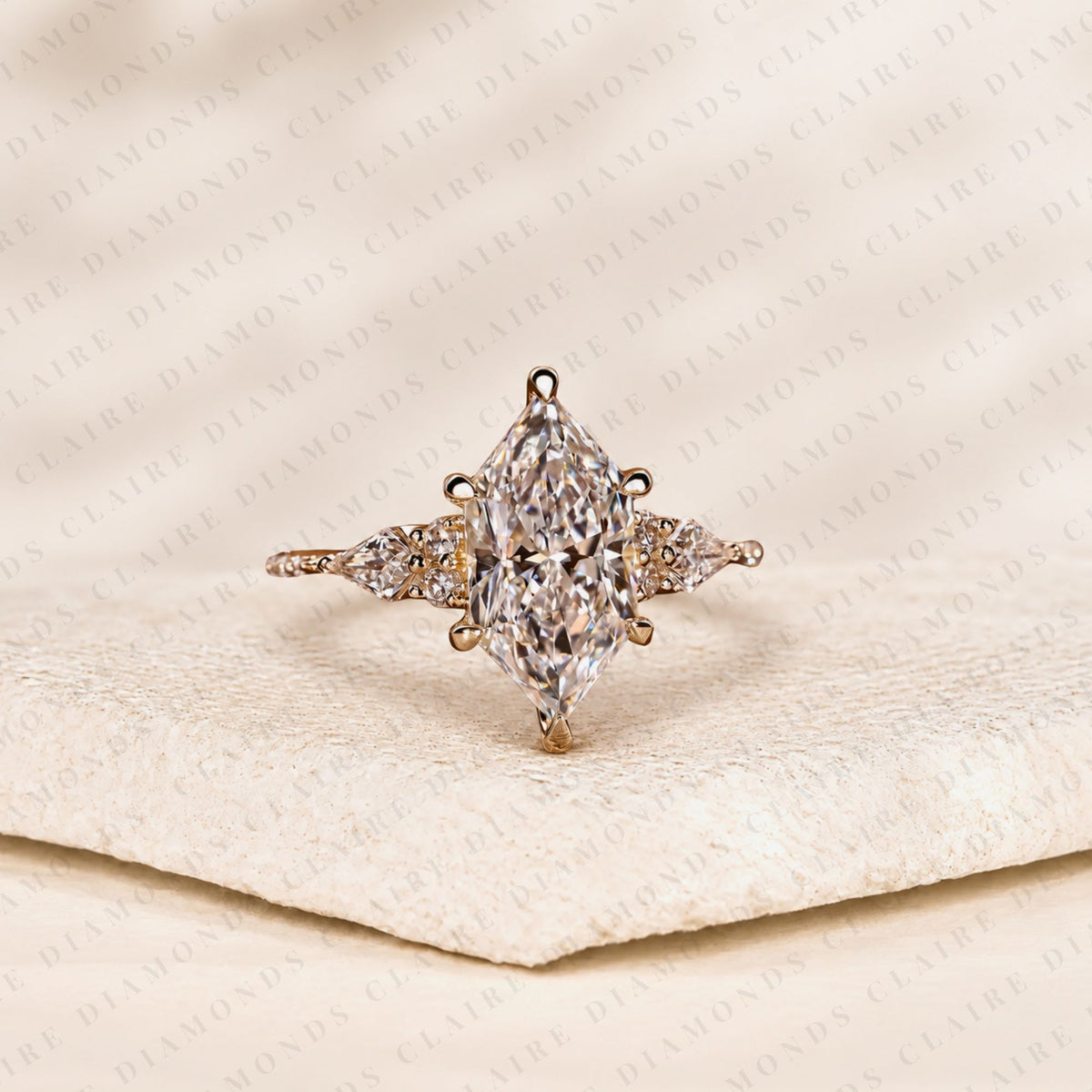 Dutch Marquise Cut Moissanite Diamond Engagement Ring with Kite Cut Side Stones Luxury Wedding Ring for Women
