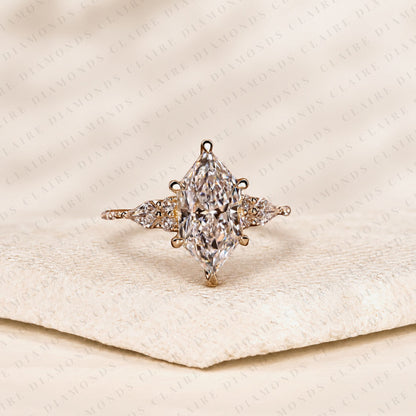 Dutch Marquise Cut Moissanite Diamond Engagement Ring with Kite Cut Side Stones Luxury Wedding Ring for Women