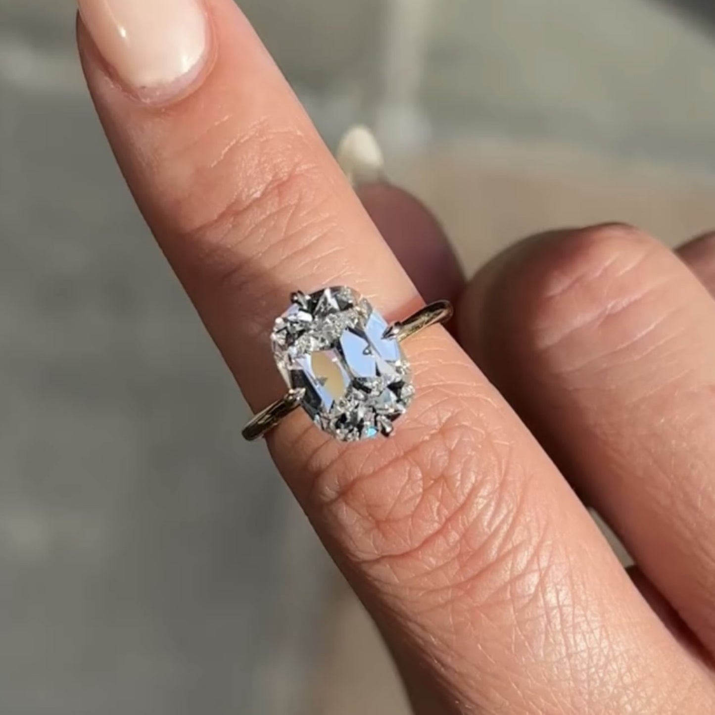 old mine elongated cushion moissanite engagement ring gold vintage wedding anniversary ring