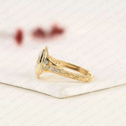 Oval Cut Halo Lab Grown Diamond Engagement Ring in Gold – Vintage Beauty with Timeless Sparkle