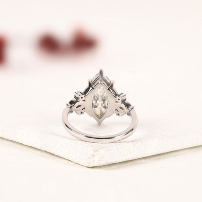 Marquise Cut Lab Grown Diamond Engagement Ring Nature Inspired Floral Ring Vintage Leaf Wedding Ring Unique Proposal Ring