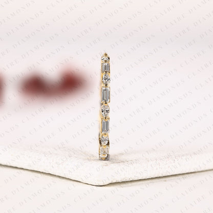2.00 TCW Baguette & Marquise Lab Grown Diamond Band Vintage Inspired Alternating Stone Anniversary Ring, Elegant Stackable Band & Timeless Everyday Ring