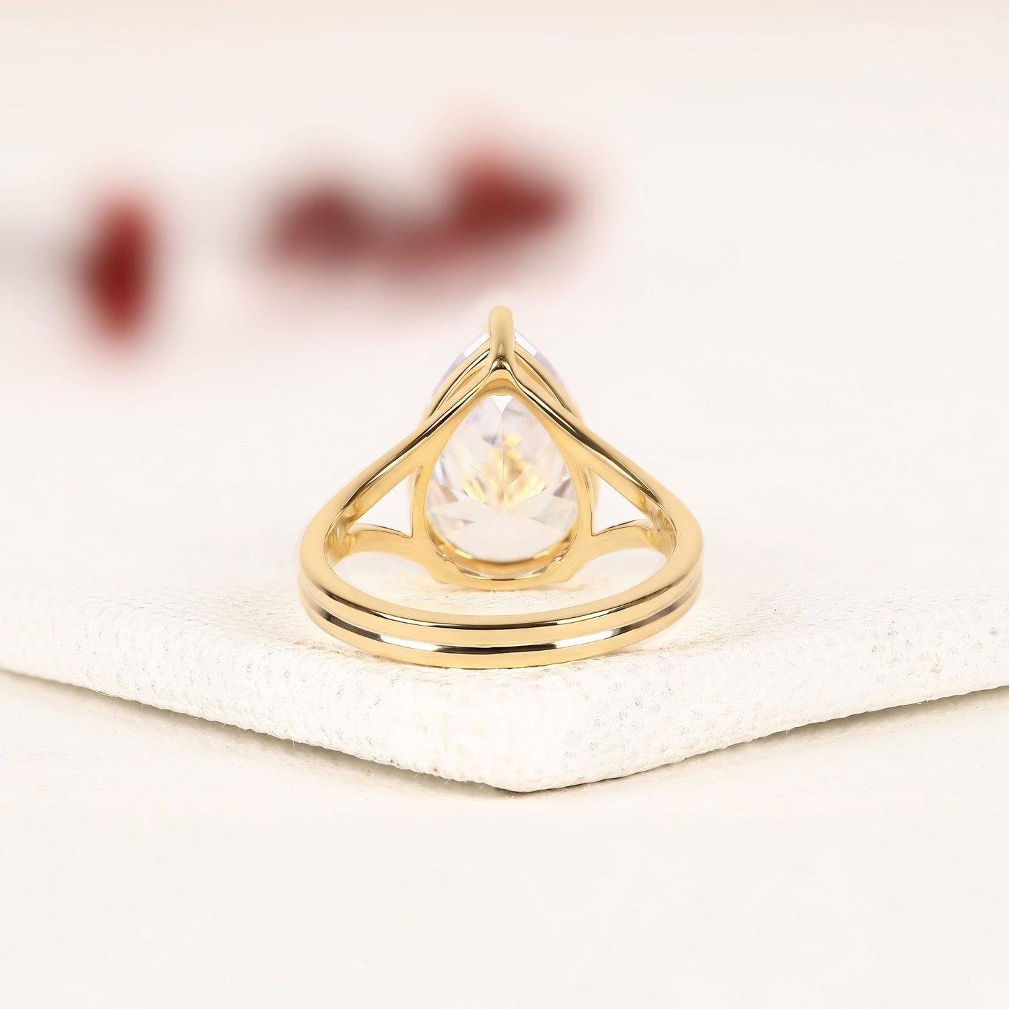 pear cut solitaire lab grown diamond engagement ring open split shank promise ring minimalist bridal ring for women