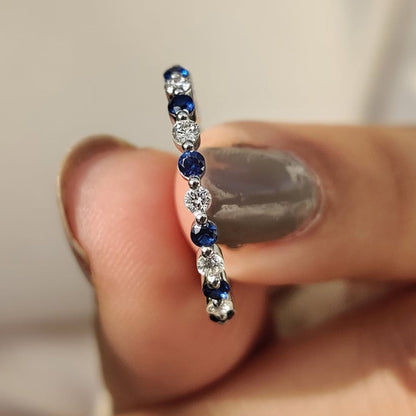 1.76 TCW Alternating Blue Sapphire & Diamond Lab Grown Eternity Band Elegant Gemstone Stackable Ring