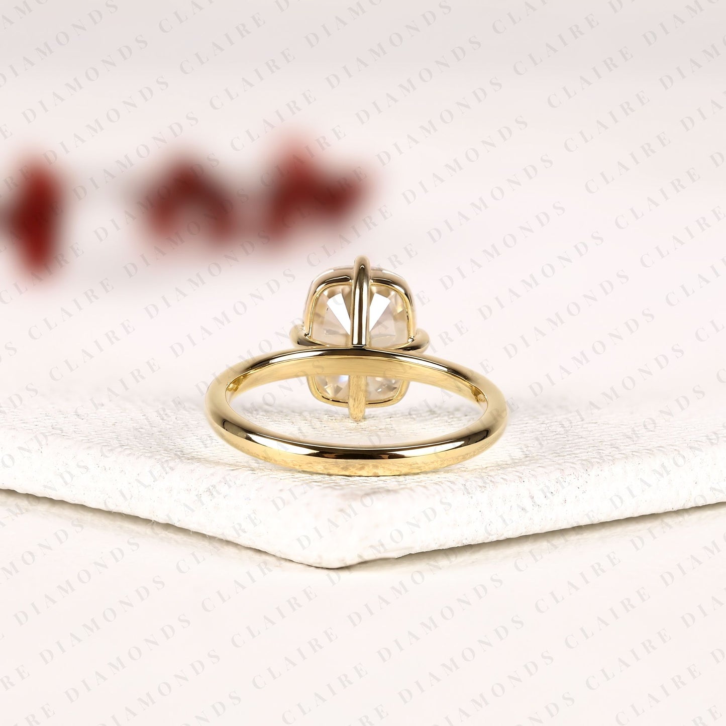 old mine elongated cushion cut lab grown engagement ring in solid gold | classic solitaire wedding ring