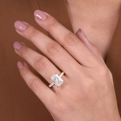Radiant Cut Solitaire Lab Grown Diamond Engagement Ring with Pavé Diamond Band