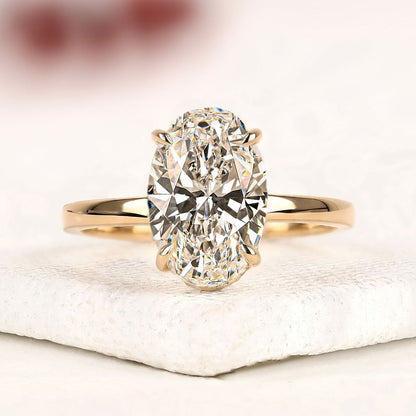 Classic Oval Cut Solitaire Moissanite Diamond Engagement Ring in Yellow Gold | Minimalist Wedding Ring for Women | Timeless Anniversary Gift.