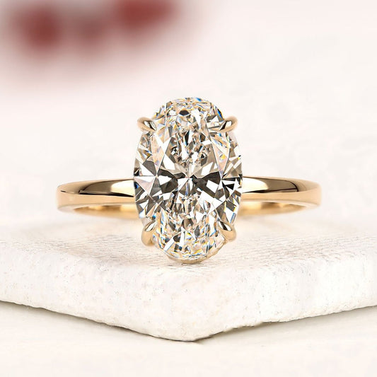 Classic Oval Cut Solitaire Lab Grown Diamond Engagement Ring in Yellow Gold | Minimalist Wedding Ring for Women | Timeless Anniversary Gift.
