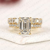 Emerald Cut Moissanite Diamond Bridal Ring Set | Engagement Ring with Pavé Diamond Wedding Band