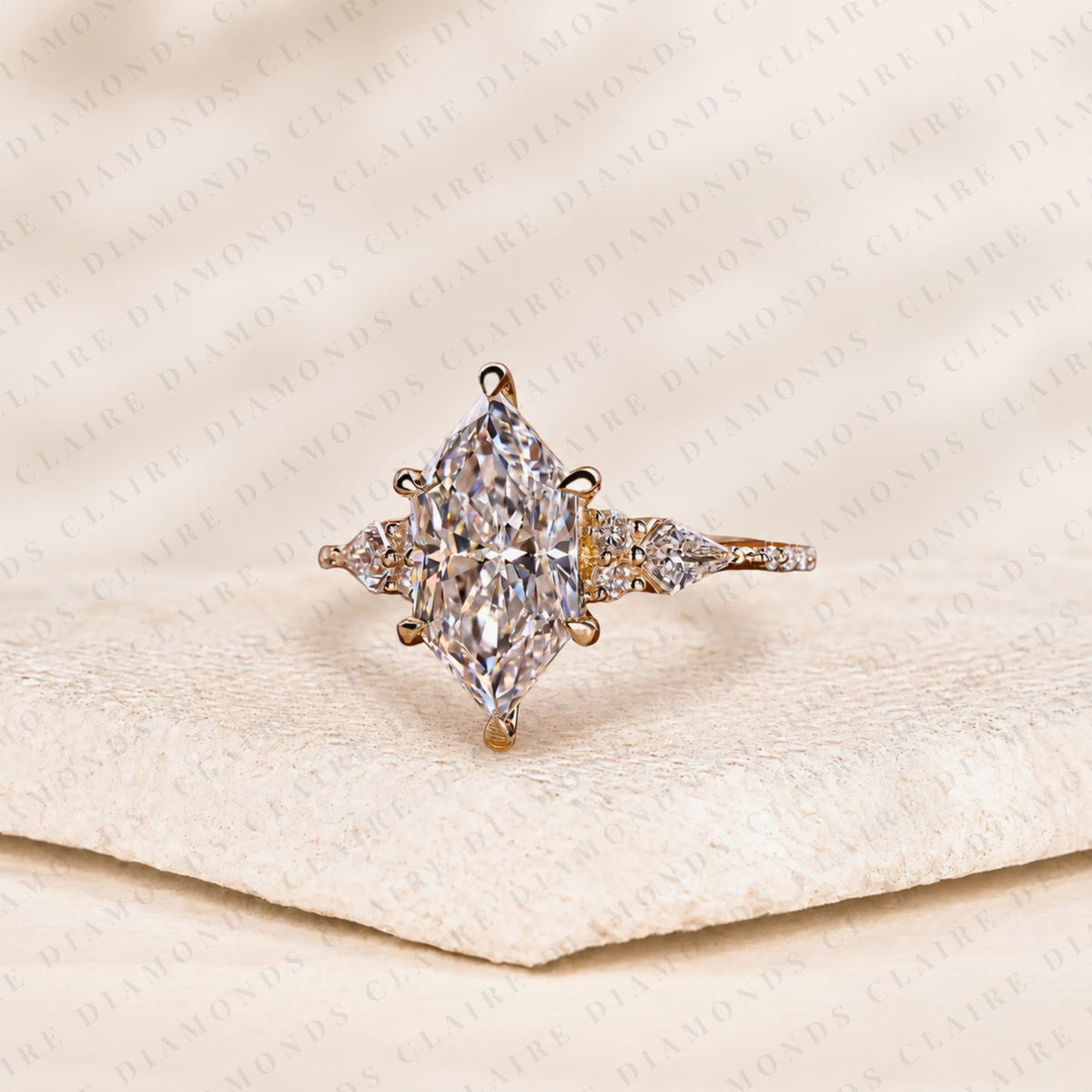 Dutch Marquise Cut Moissanite Diamond Engagement Ring with Kite Cut Side Stones Luxury Wedding Ring for Women