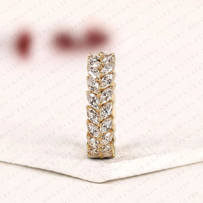 Marquise Cut Moissanite Diamond Eternity Band Double Row Marquise Diamond Wedding Ring Luxury Stackable Band