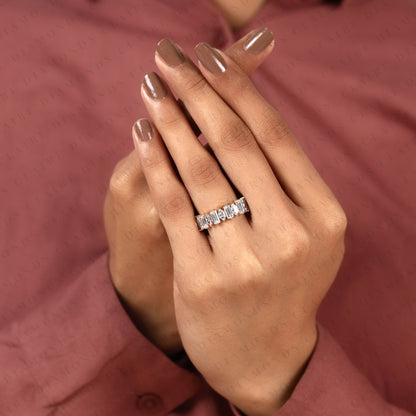 2.10 TCW Baguette & Marquise Lab Grown Diamond Half Eternity Band Ring, Alternating Wedding Anniversary Band