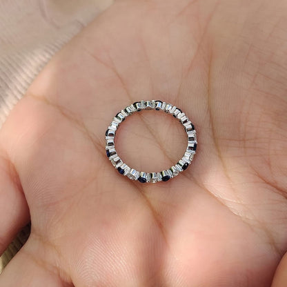 1.76 TCW Alternating Blue Sapphire & Diamond Lab Grown Eternity Band Elegant Gemstone Stackable Ring