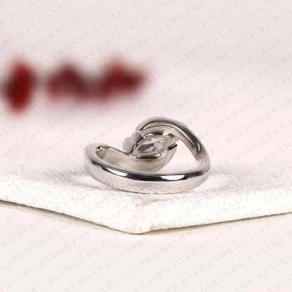 Marquise Cut Lab Grown Diamond East West Bypass Engagement Ring in Gold With Round Side Stones , Modern Bridal Jewelry.