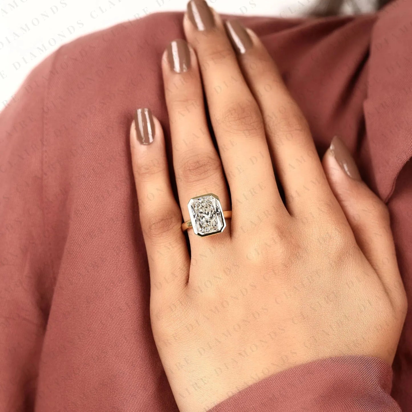 radiant cut bezel set lab grown diamond engagement ring solitaire statement ring modern minimalist bridal ring for women