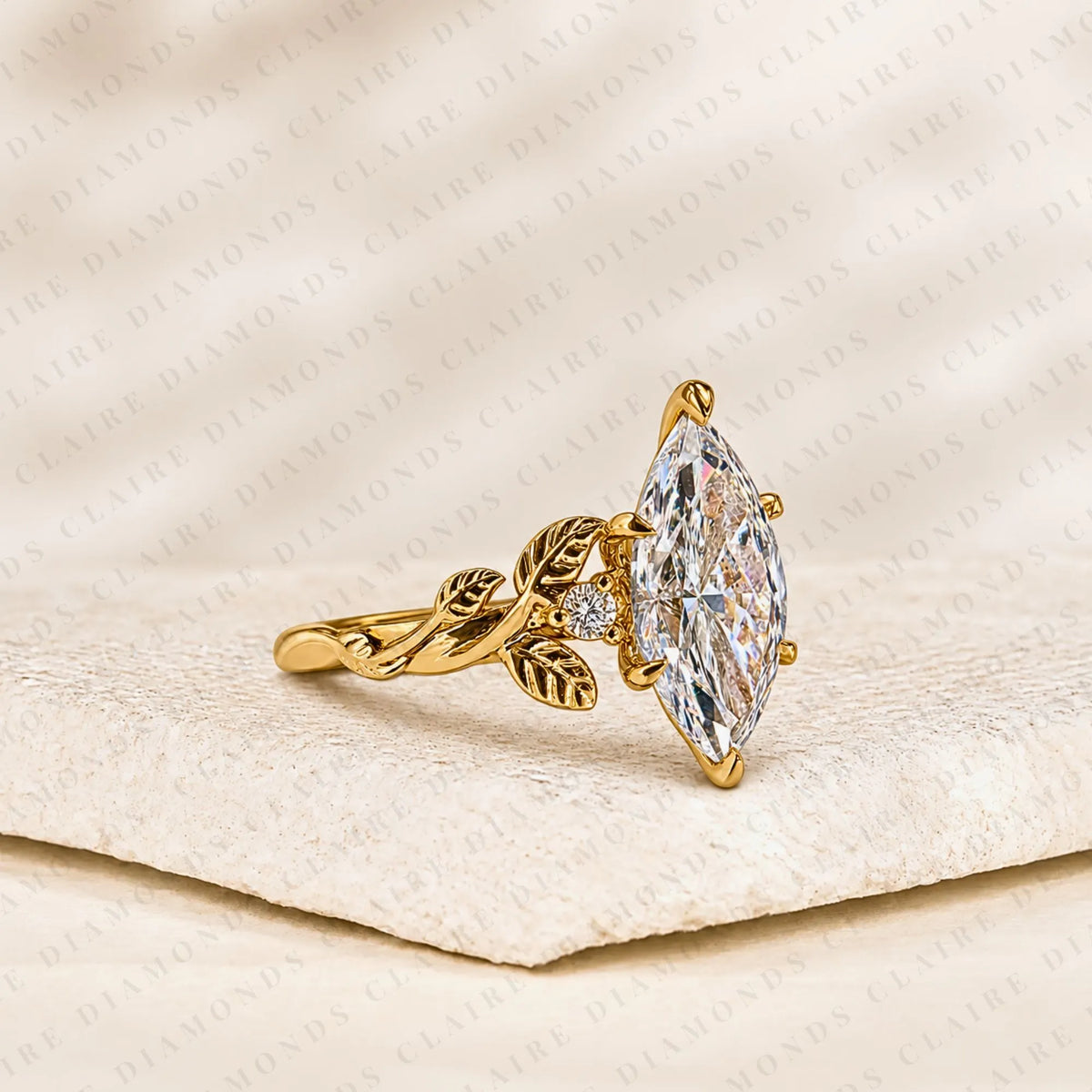 Marquise Cut Lab Grown Diamond Engagement Ring Nature Inspired Gold Vine Ring with Leaf Vintage Luxury Wedding Ring for Women