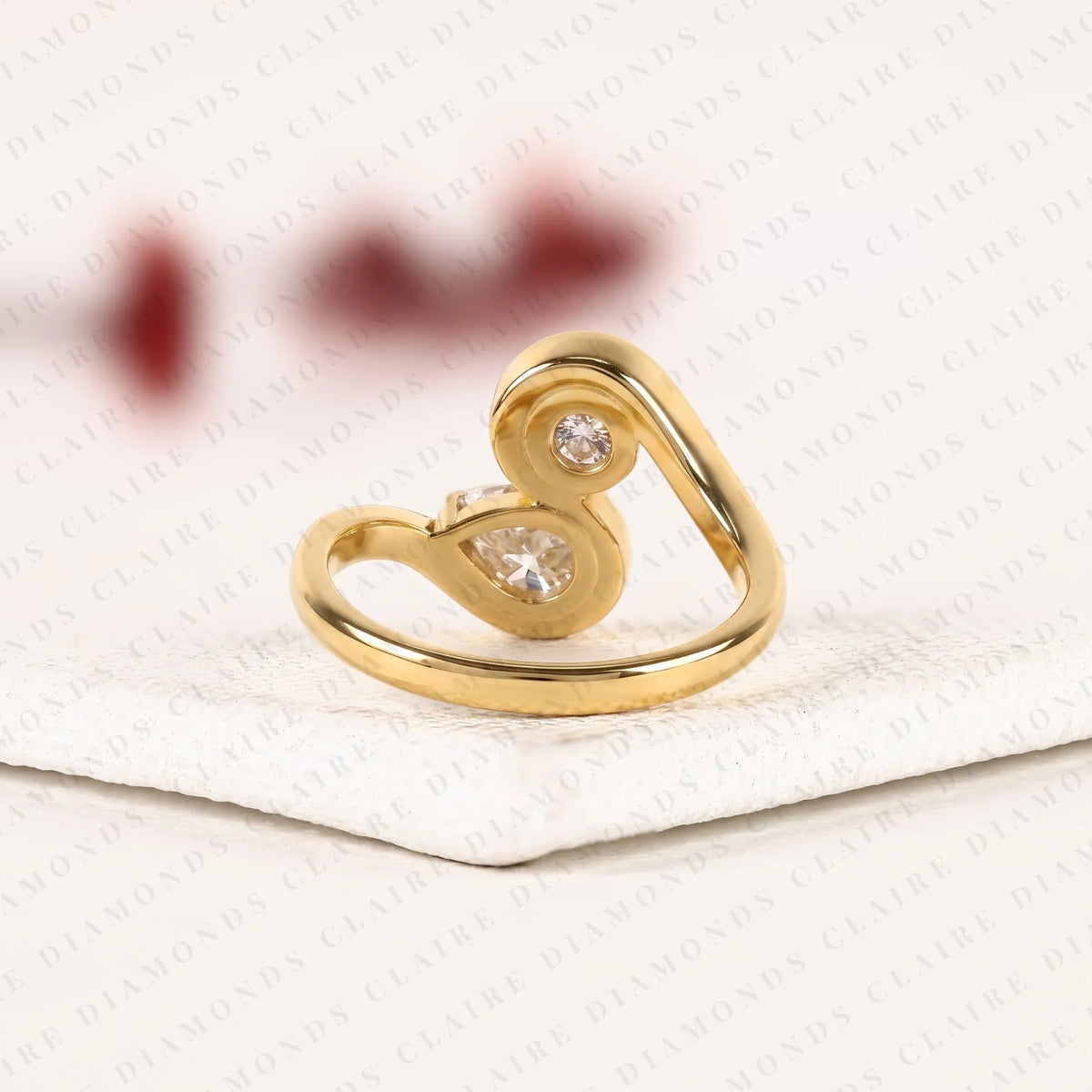 1.10 tcw round and pear lab grown diamond toi et moi ring unique double stone engagement ring elegant statement jewelry