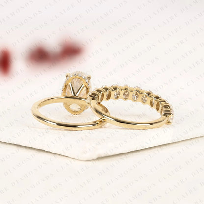 Oval Cut Lab Grown Diamond Engagement Ring Set Oval Diamond Bridal Ring Set Engagement Ring