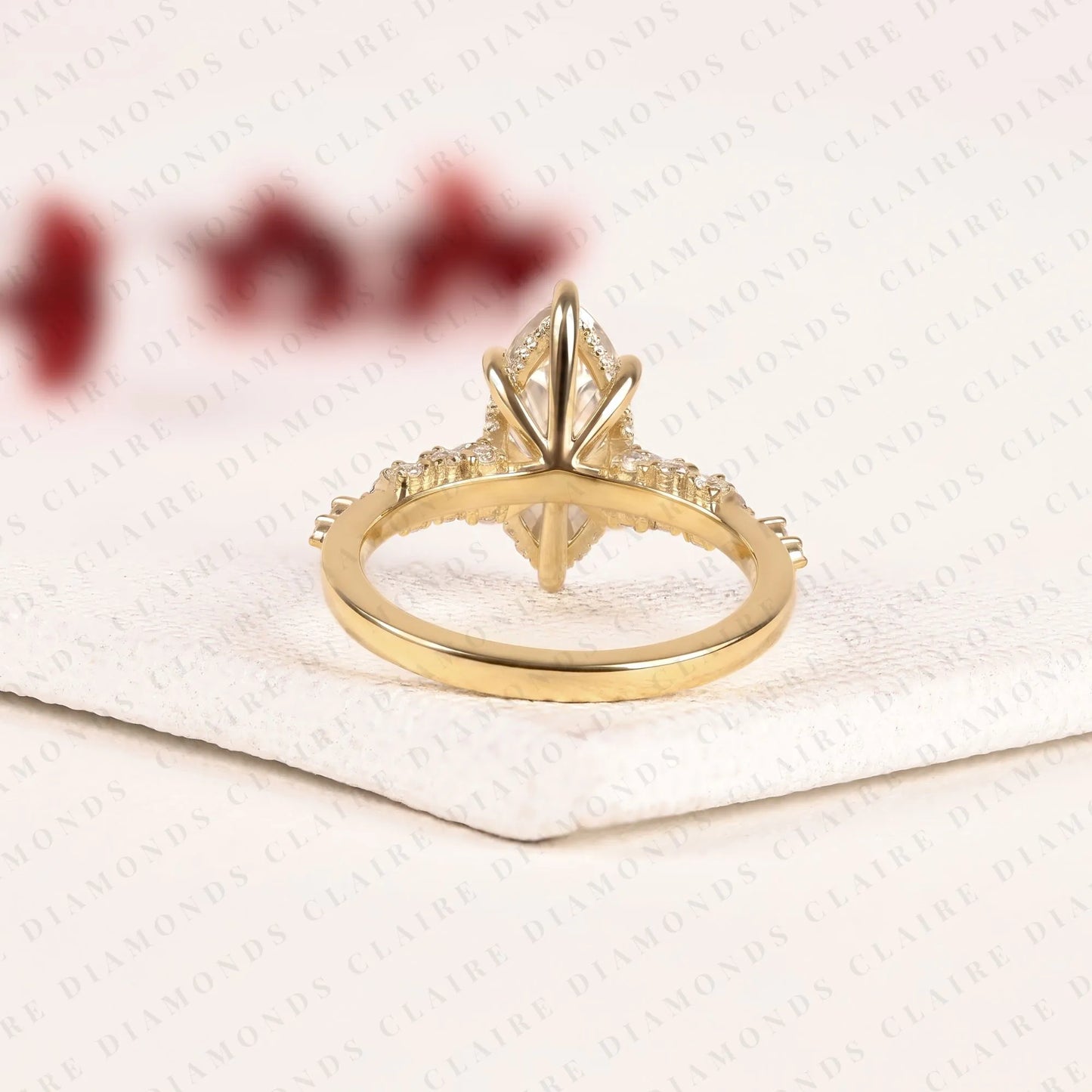 marquise cut lab grown diamond engagement ring, hidden halo ring, solid gold wedding ring, anniversary gift for women