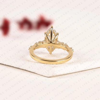 Marquise Cut Lab Grown Diamond Engagement Ring, Hidden Halo Ring, Solid Gold Wedding Ring, Anniversary Gift for Women
