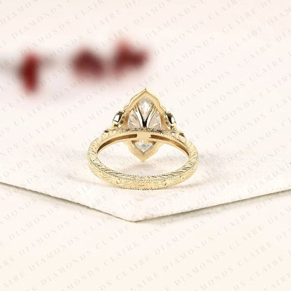 Vintage Marquise Cut Lab Grown Diamond Engagement Ring in Art Deco Inspired Promise Ring