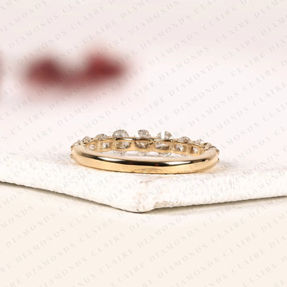1.32 TCW Oval And Round Cut Moissanite Diamond Half Eternity Wedding Band, Anniversary Band for Women