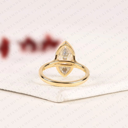 Marquise Lab Grown Diamond Bezel Set Solitaire Ring Gold Engagement Ring for Women