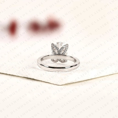 Oval Cut Lab Grown Diamond Solitaire Engagement Ring, Four Prong Hidden Tulip Setting, Minimalist White Gold Proposal Ring