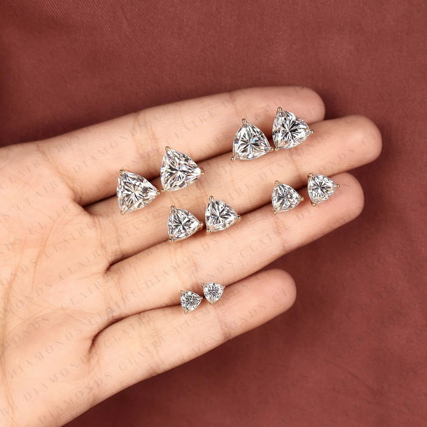 trillion cut lab grown diamond stud earrings elegant solitaire earrings modern minimalist fine jewelry