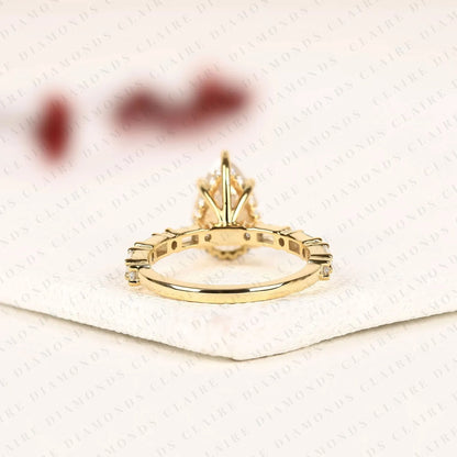 Pear Cut Moissanite Diamond Engagement Ring Baguette & Round Accent Diamond Band Bridal Ring  Elegant Wedding Ring