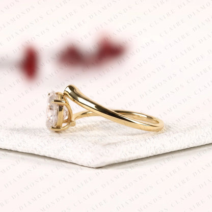 Oval Cut Lab Grown Diamond Engagement Ring Bypass Ring Unique Open Band Modern Style Bridal Jewelry