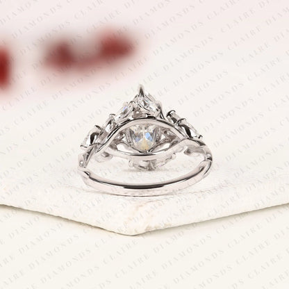 Marquise Cut Lab Grown Diamond Engagement Ring Vintage Floral Cluster Ring White Gold Wedding Ring Unique Anniversary Ring for Women IGI Certified Bridal Jewelry.
