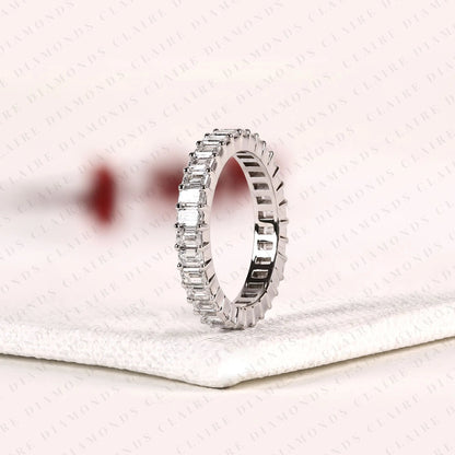 3.84 TCW Emerald Cut Lab Grown Diamond Eternity Band Stackable Ring Engagement Promise Ring For Her