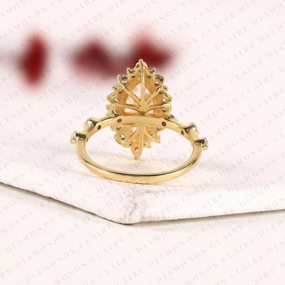 Marquise Cut Lab Grown Diamond Engagement Ring Floral Halo Ring Inspired Unique Statement Ring