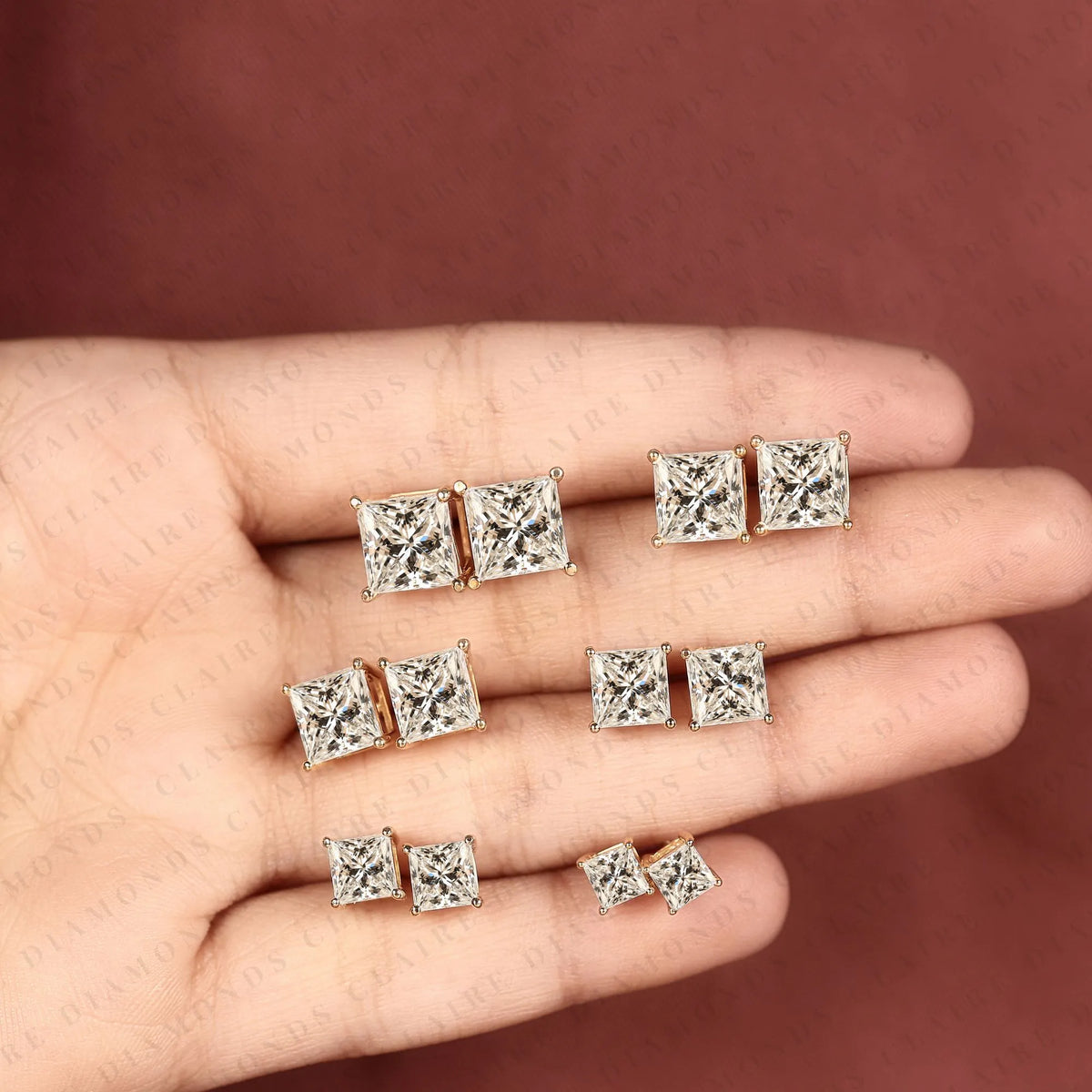 princess cut moissanite diamond stud earrings diamond solitaire earrings modern minimalist fine jewelry