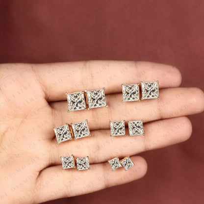 Princess Cut Moissanite Diamond Stud Earrings Diamond Solitaire Earrings Modern Minimalist Fine Jewelry